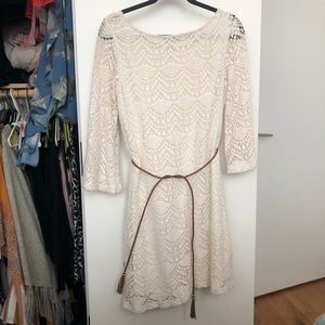 White lace dress with belt